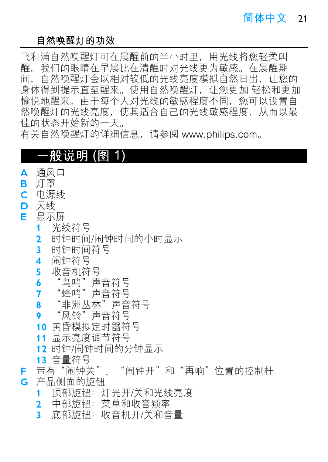 Philips HF3480 manual 一般说明 图 1, 简体中文 